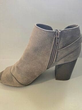 Women’s Taupe Suede Peep-Toe Ankle Bootie